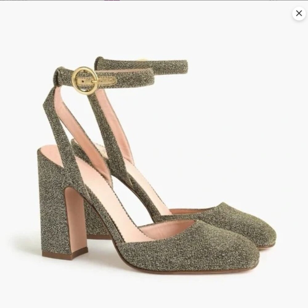 Gold! J Crew Vicky Harlow Ankle Strap Lurex Gold Pumps, EUC!  Size 9